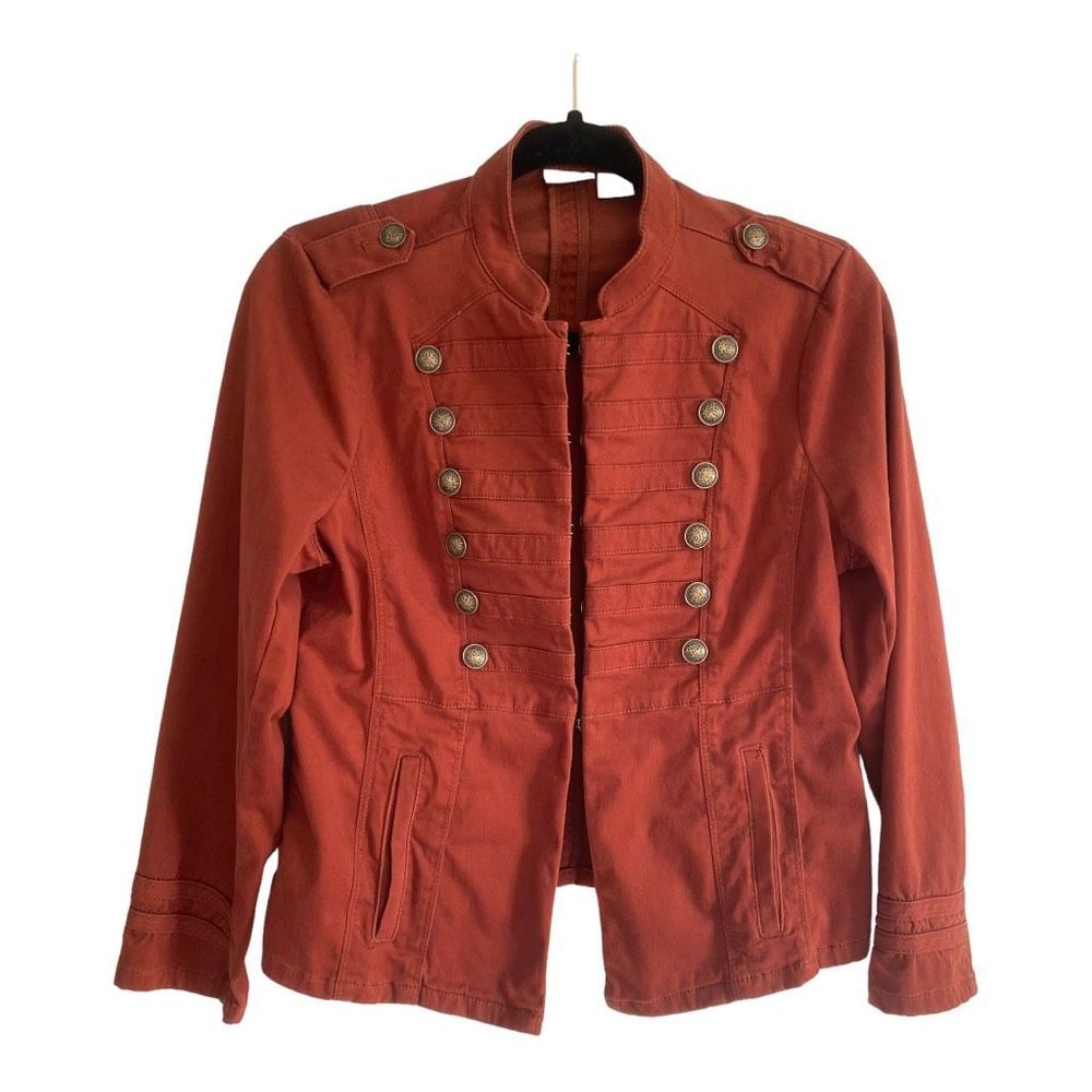 Chico's Women's Burnt Orange Long Sleeve Military Style Coat Jacket Size 0P